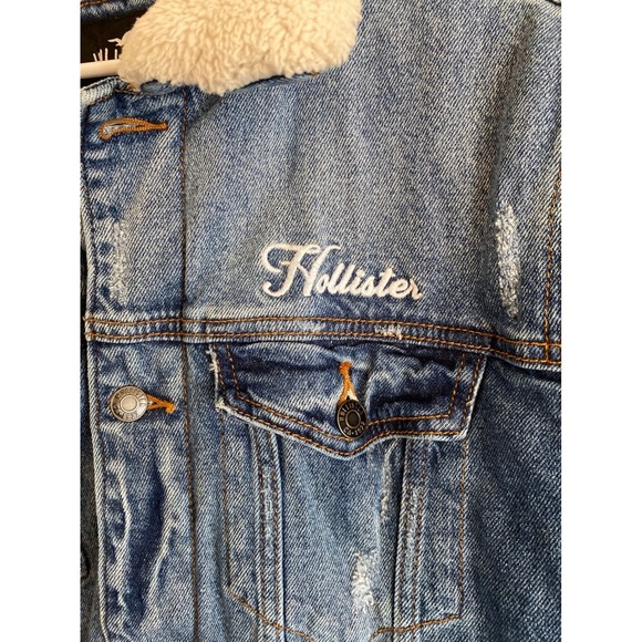 Hollister Sherpa Denim Jacket Mens Lined Trucker Coat Y2K EUC